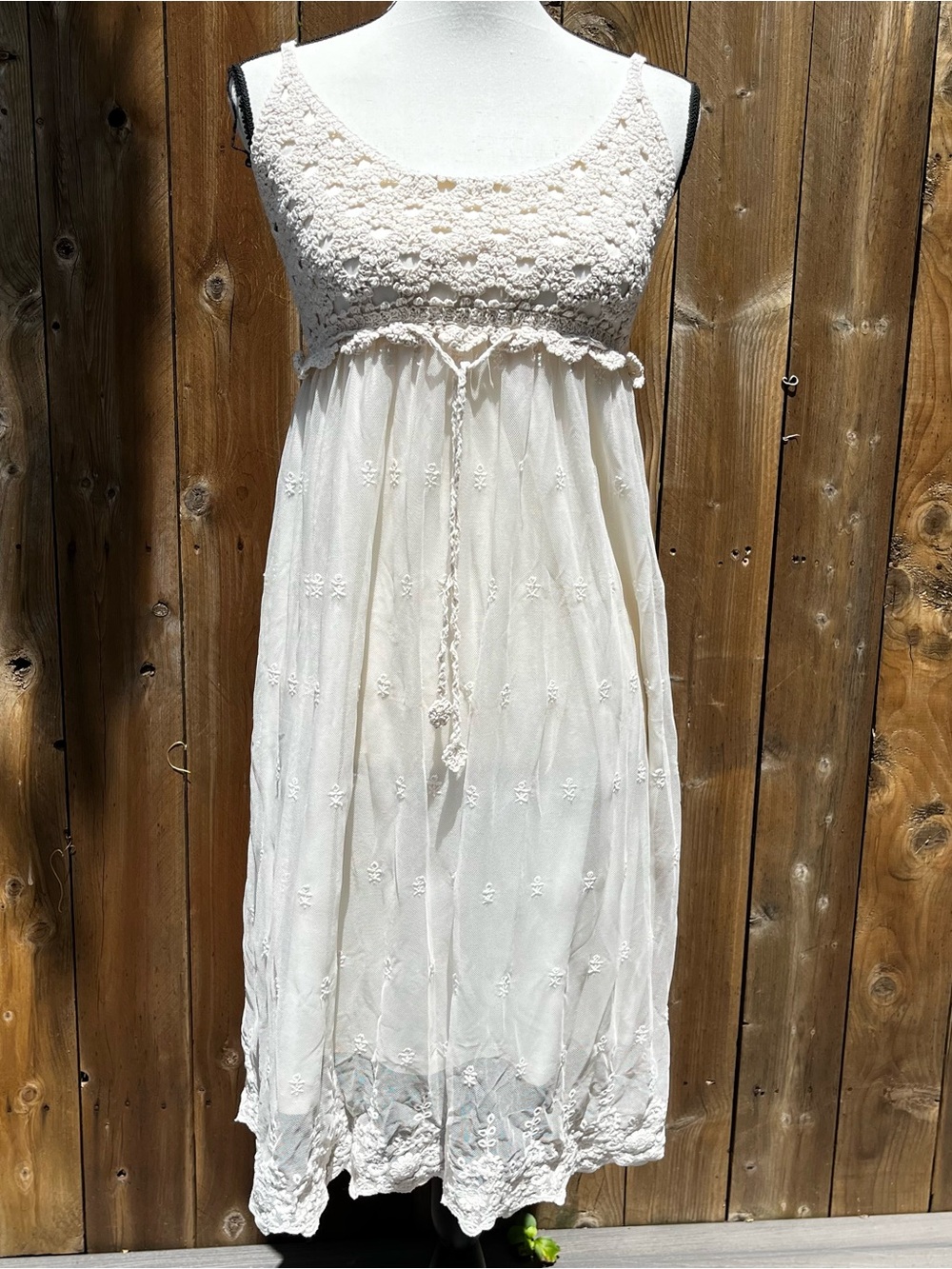 Y2K Boho Lace J.Gee Ivory Crochet Bodice Sleeveless Summer Midi Dress